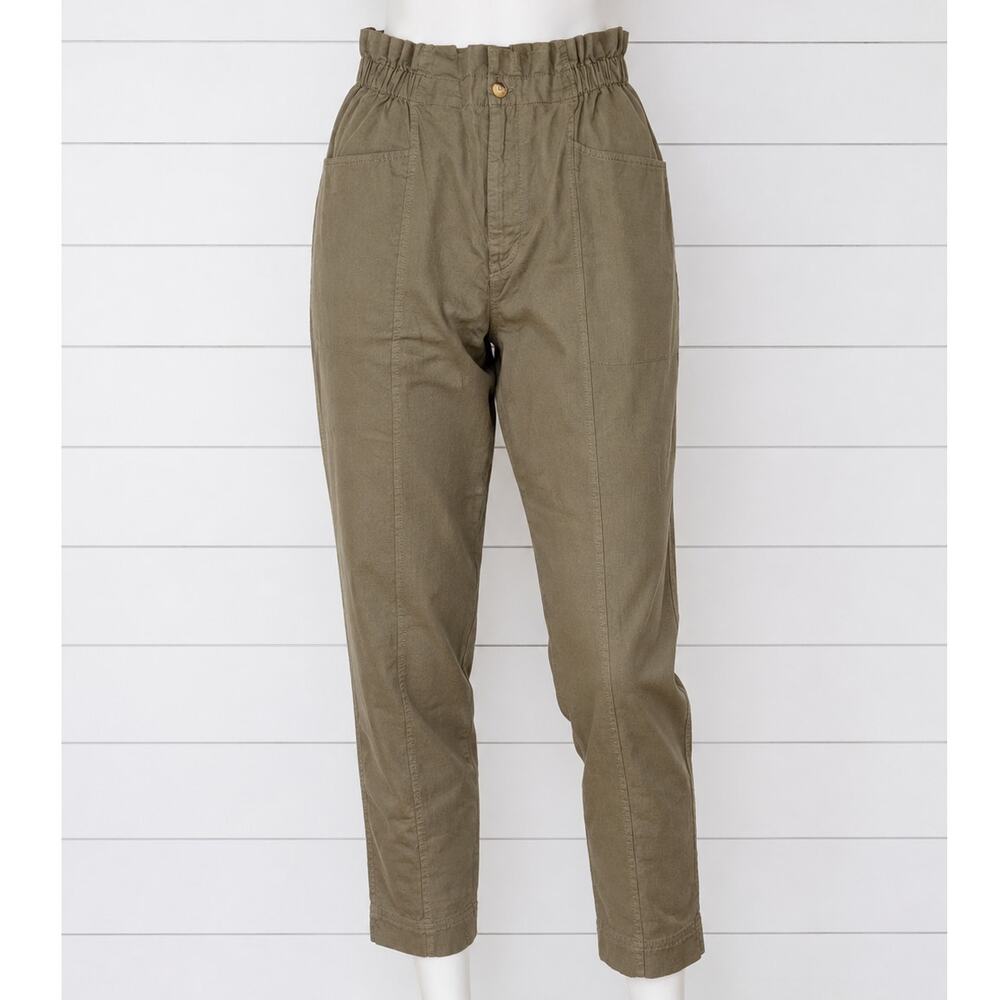 Madewell Pull on Paperbag Pants Olive Green Utility Seam Tapered Ankle Cotton 27